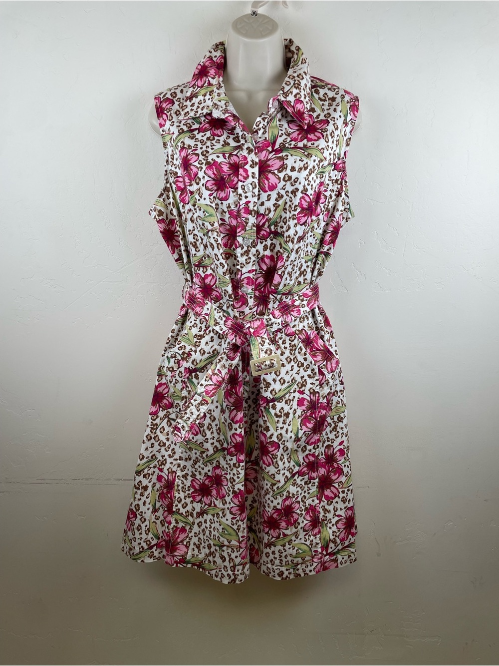White Stag Sleeveless Floral Shirt Dress in Pink and White